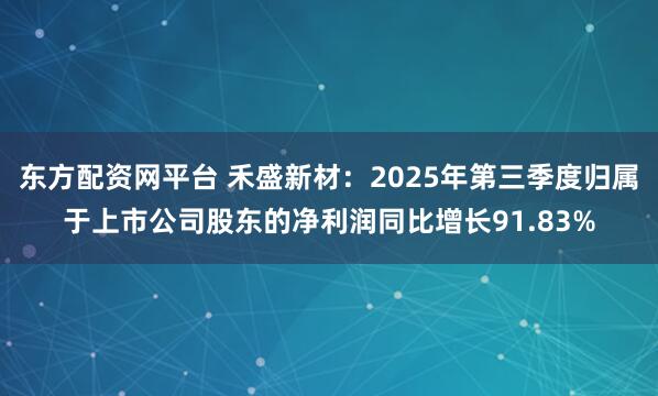 东方配资网平台 禾盛新材：2025年第三季度归属于上市公司股东的净利润同比增长91.83%